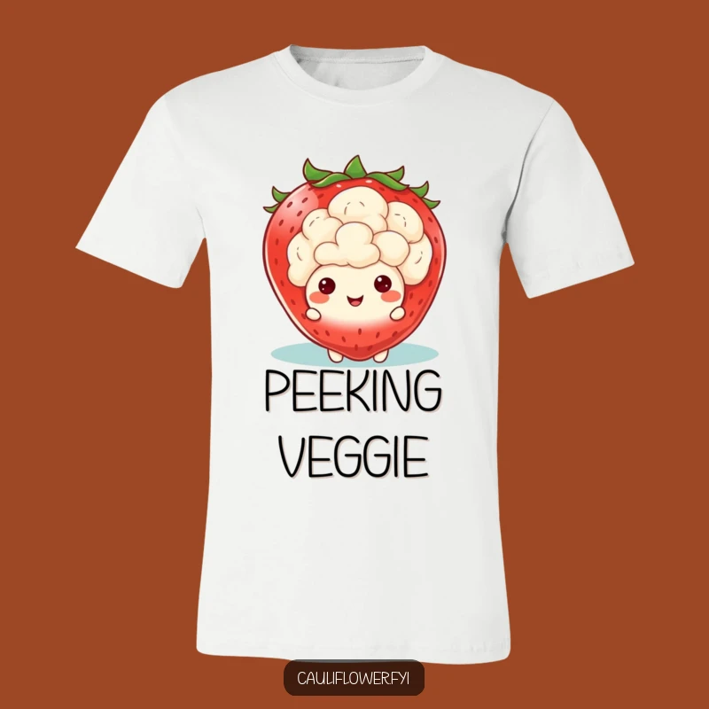 Funny Kawaii Cauliflower Strawberry Peek T-Shirt: Fruity Veggie Tee, Hilarious Gift