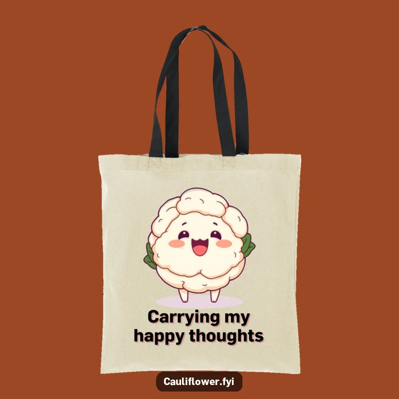 Funny Kawaii Cauliflower Wobble Tote Bag - Hilarious Cartoon Veggie Carry-All Gift