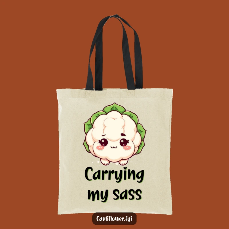 Funny Kawaii Cauliflower Tote Bag: Sassy Eyebrow Accessory