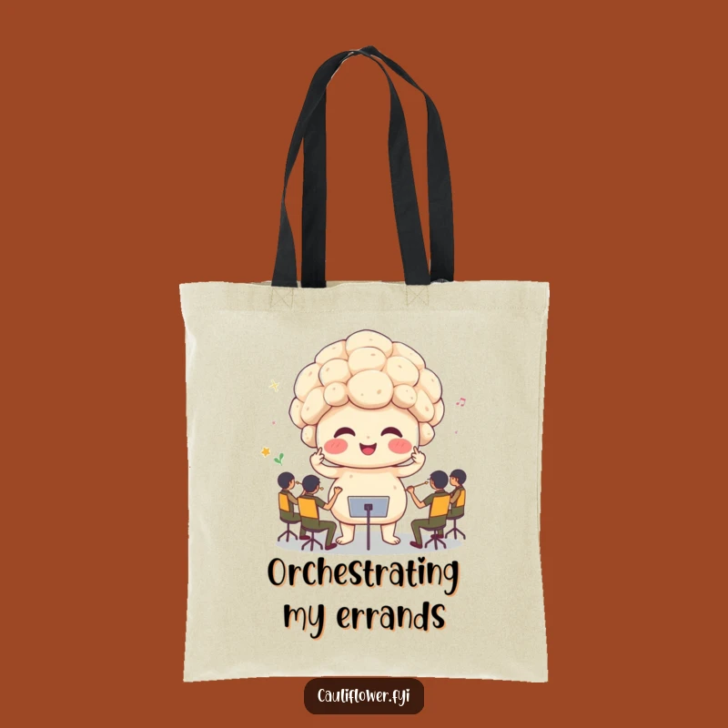 Funny Cauliflower Conductor Tote Bag: Carry Your Laughs with This Orchestra Design!