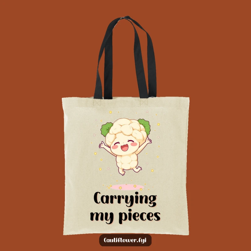Funny Cauliflower Tote Bag: Joyful Leaper, Confetti Design, Perfect Gift
