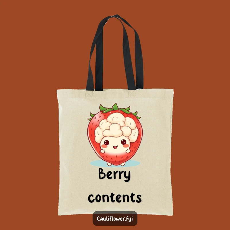 Funny Kawaii Cauliflower Strawberry Peek Tote: Fruity Veggie Carry-All, Awesome Funny Gift