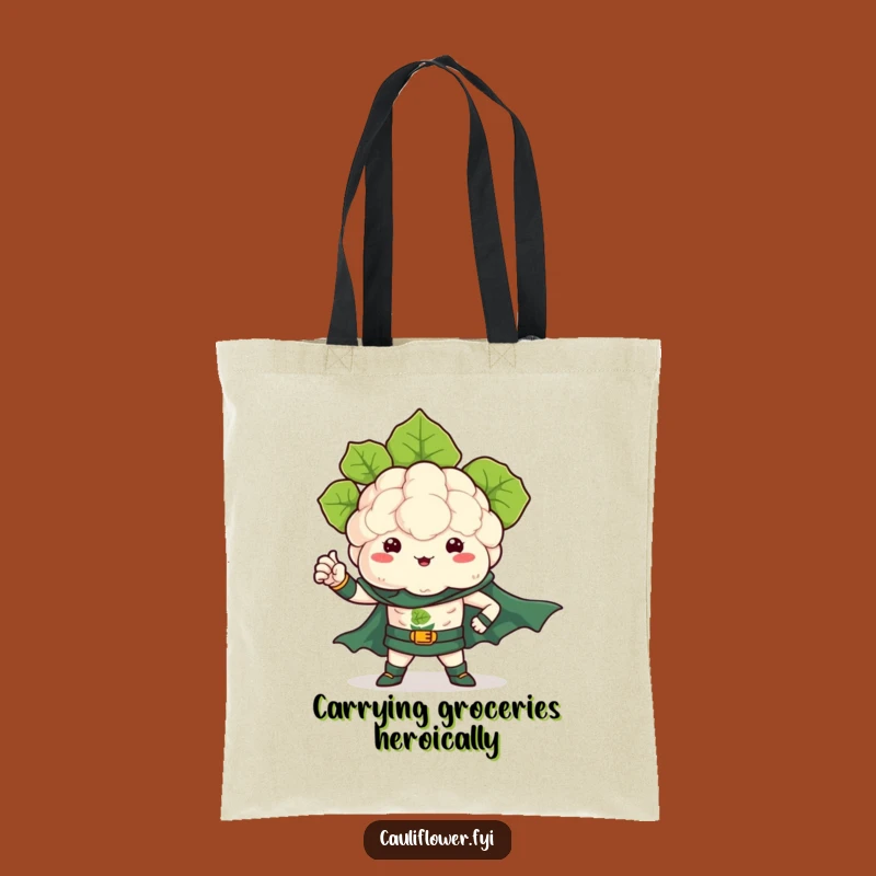 Funny Kawaii Cauliflower Superhero Tote Bag - Carry Your Strength