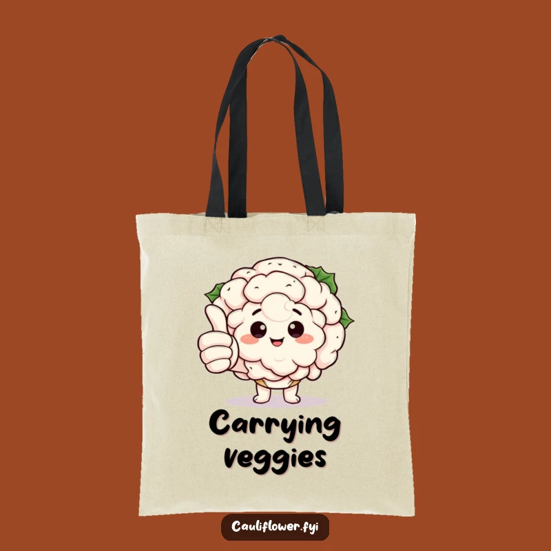 Funny Kawaii Cauliflower Thumbs Up Tote: Veggie Carry-All, Awesome Funny Gift