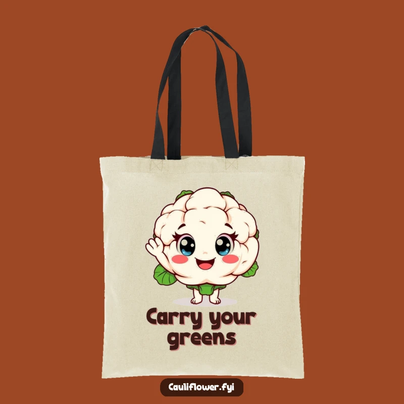 Funny Reusable Cauliflower Tote Bag: Carry Your Goods with a Cheerful Waving Friend