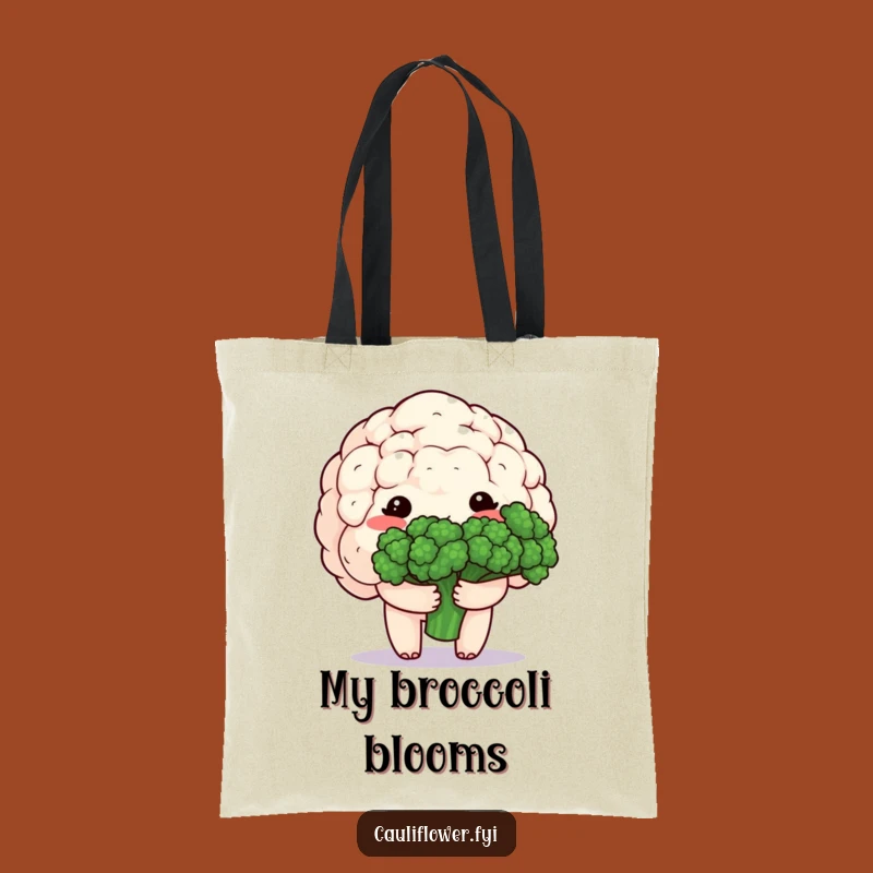 Funny Kawaii Cauliflower Tote Bag - Shy Veggie Gift for Sweet Errands